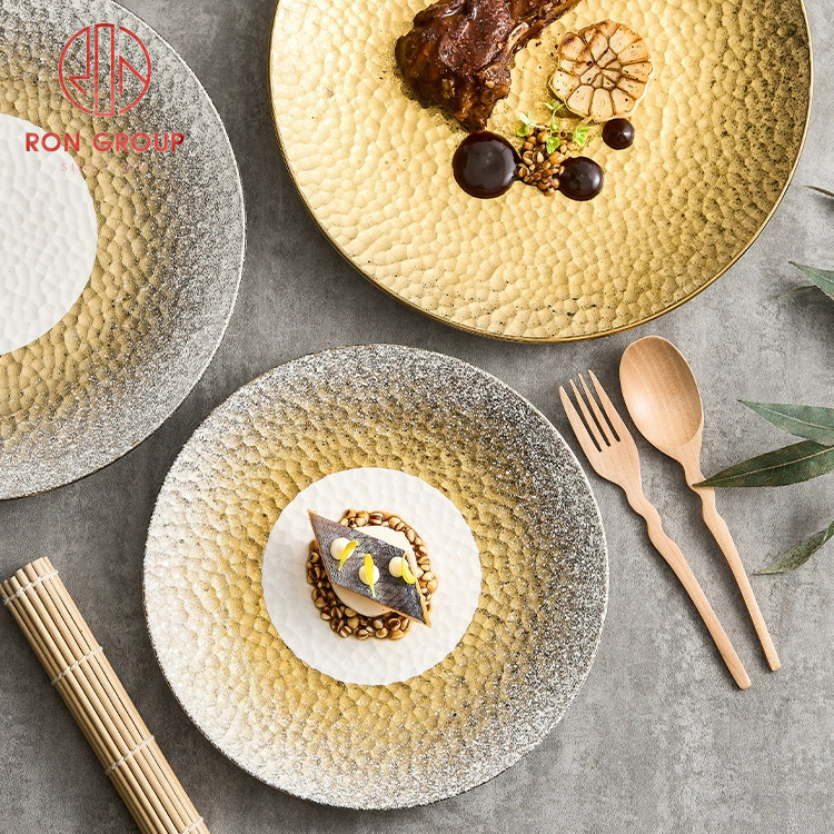 Full-Gold Hammered Straw-Hat Soup Plate Set – Wide-Rim Deep Ceramic Plates for Hotel & Restaurant Plating