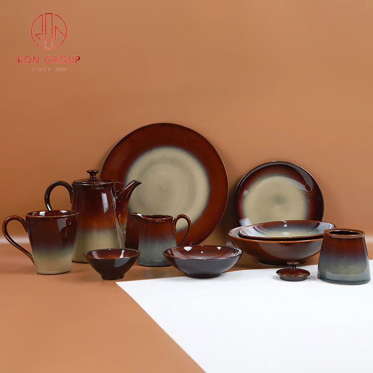 Rustic Gradient Glaze Stoneware Dinnerware Set for Restaurants and Cafés