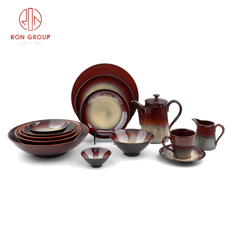 Rustic Gradient Glaze Stoneware Dinnerware Set for Restaurants and Cafés