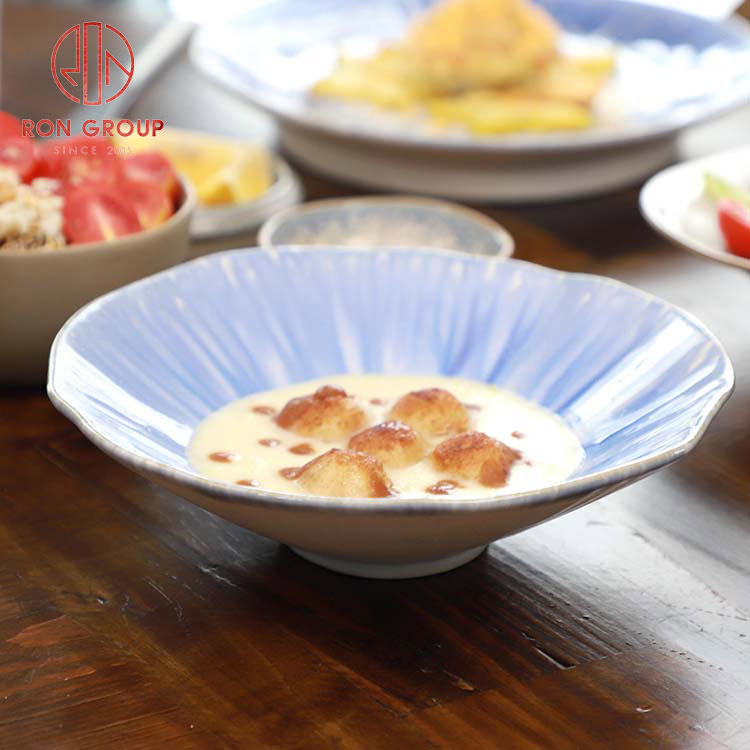 Irregular Blue Glazed Ceramic Dinner Plate for Restaurants, Weddings, and Fine Dining Presentation