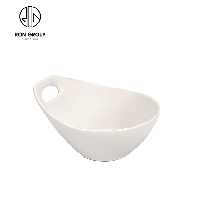 White Porcelain Handle Bowl | Korean-Style Ceramic Serving Bowl for Restaurants