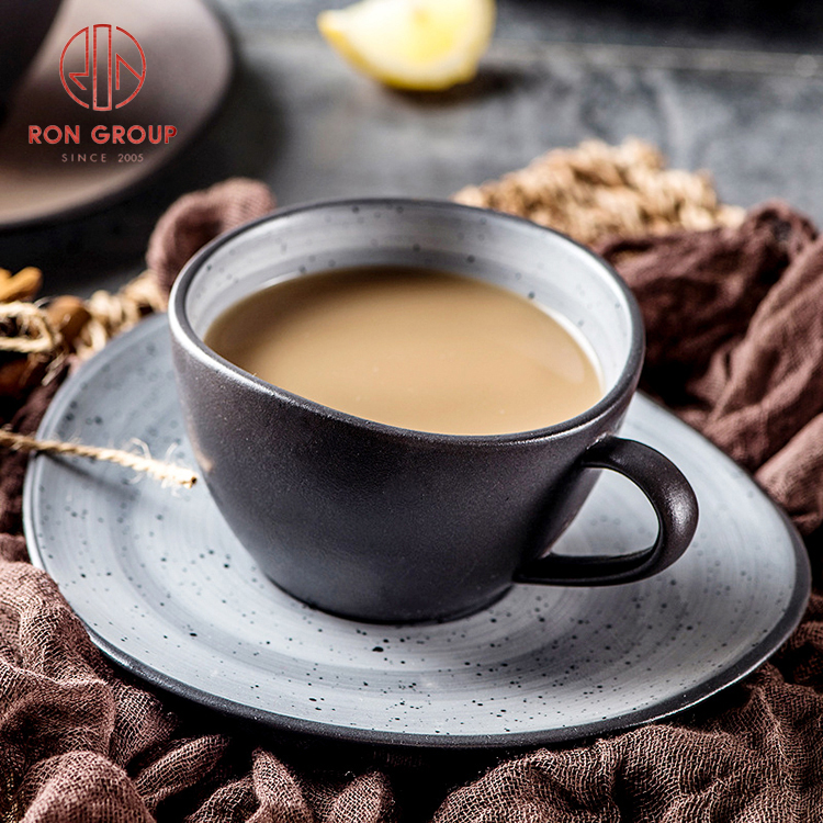 Matte Black Ceramic Cup & Saucer Set | Arabic Tea, Espresso & Latte Coffee Mug for Restaurants
