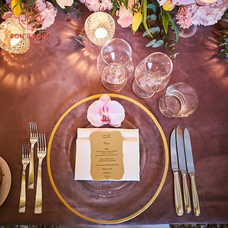 Luxury Hand-Painted Gold Rim Glass Charger Plate - Elegant Transparent Wedding Collection