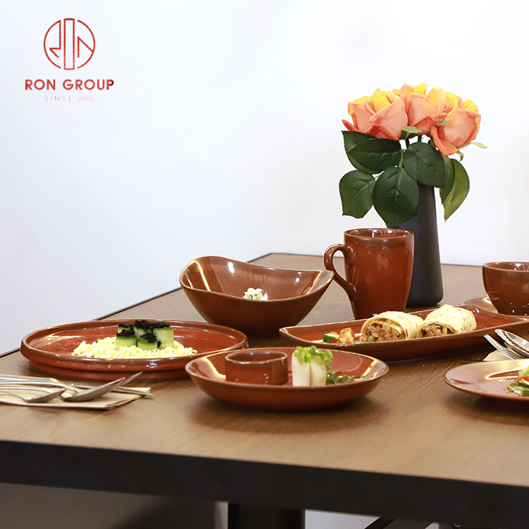Handcrafted Rustic Brown Stoneware Plates and Bowls for Professional Restaurant Dining
