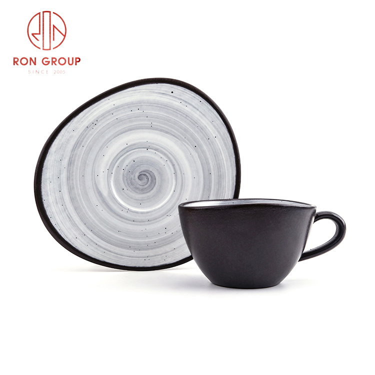 Matte Black Ceramic Cup & Saucer Set | Arabic Tea, Espresso & Latte Coffee Mug for Restaurants