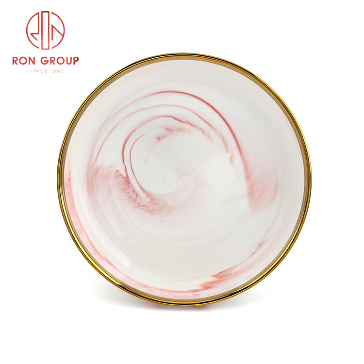 Marble Effect Gold Rim Porcelain Deep Pasta Plates for Restaurant Service