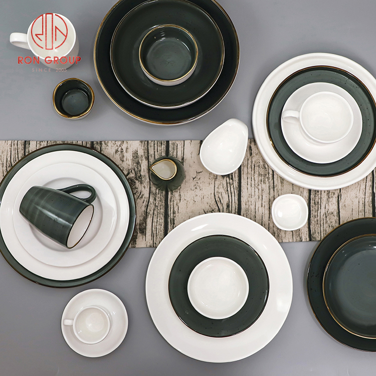 Pink & Teal Reactive Glaze Porcelain Dinnerware Set for Hotels and Restaurants