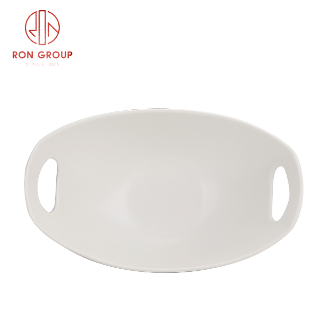 Hot Sale White Matte Porcelain Handle Plate | Ceramic Serving Dish for Hotel & Restaurant Catering
