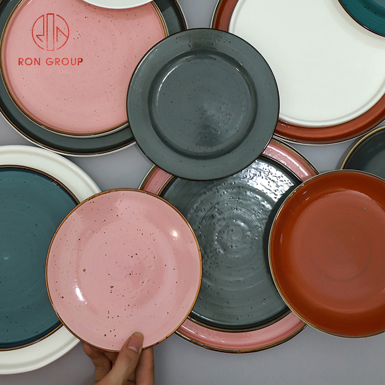 Pink & Teal Reactive Glaze Porcelain Dinnerware Set for Hotels and Restaurants