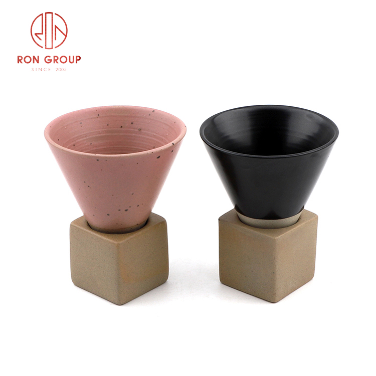 Vintage Tapered Ceramic Coffee Mug with Base