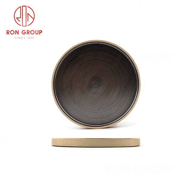 High-end quality restaurant banquet luxury Tree ring textured 11 inch flat bottom baking pan ceramic plate