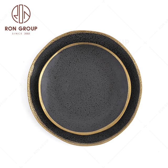 Creative design hot selling hotel restaurant wedding banquet cafe tableware exquisite black gold terracotta Lotus leaf plate