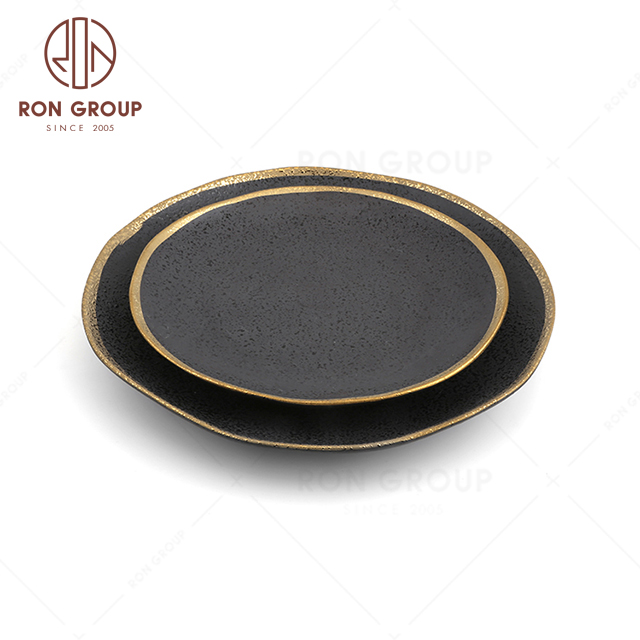 Creative design hot selling hotel restaurant wedding banquet cafe tableware exquisite black gold terracotta Lotus leaf plate