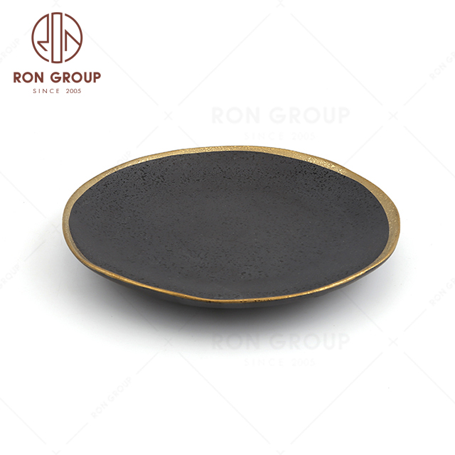 Creative design hot selling hotel restaurant wedding banquet cafe tableware exquisite black gold terracotta Lotus leaf plate