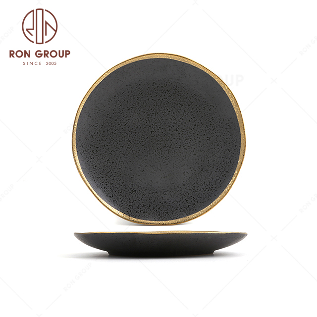 Creative design hot selling hotel restaurant wedding banquet cafe tableware exquisite black gold terracotta Lotus leaf plate