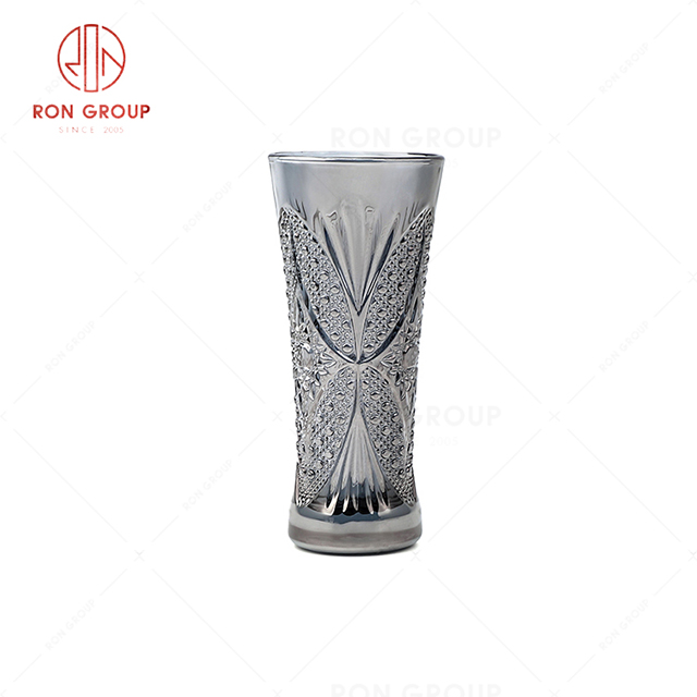 Exquisite hotel restaurant Wedding decoration Amber smoke grey Embossed clear vase glassware