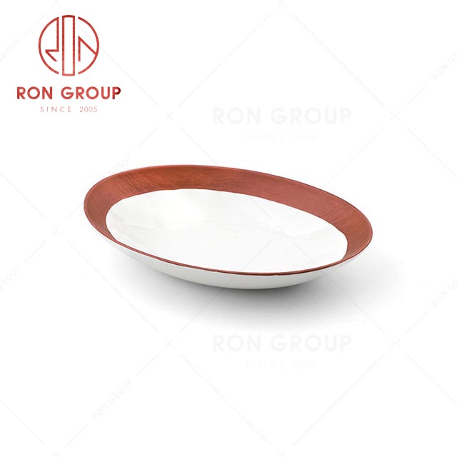 Wholesale cheap price wedding banquet tableware luxury rose gold oval salad plate ceramic bowl