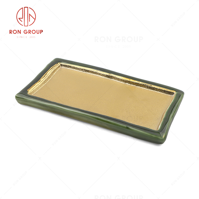 Hot selling wholesale popular Michelin-starred restaurant hotel banquet tableware modern ceramic Fat edge rectangular Plate