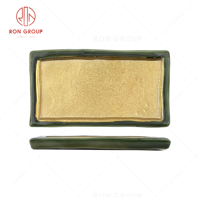 Hot selling wholesale popular Michelin-starred restaurant hotel banquet tableware modern ceramic Fat edge rectangular Plate