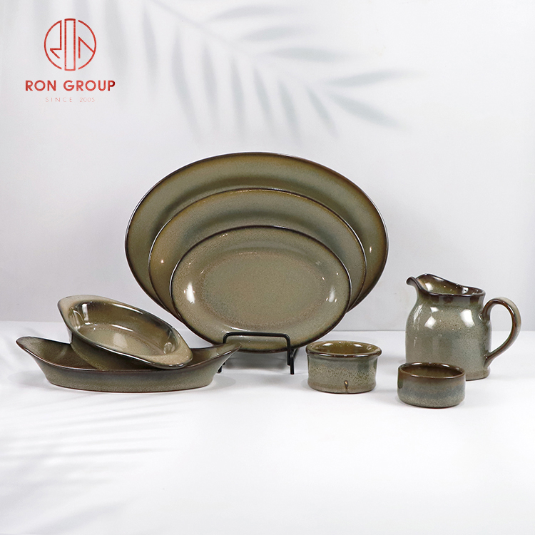 Matte Grey Stoneware Dinnerware Set with Reactive Glaze for Restaurants and Catering Services