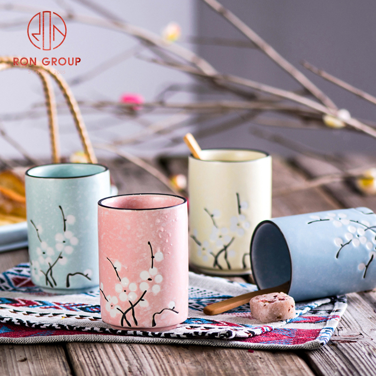 High Quality Pink Floral Printed Ceramic Cup | Reusable Coffee & Tea Drinkware for Restaurants & Gifts