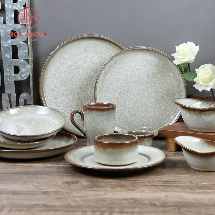 Vintage Edge Stoneware Dinnerware Set with Textured Glaze for Restaurants & Homes
