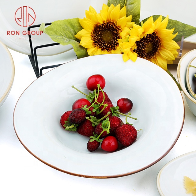 Gold Rim Special Shape Porcelain Bowl | Ceramic Salad & Dim Sum Serving Dish for Hotels