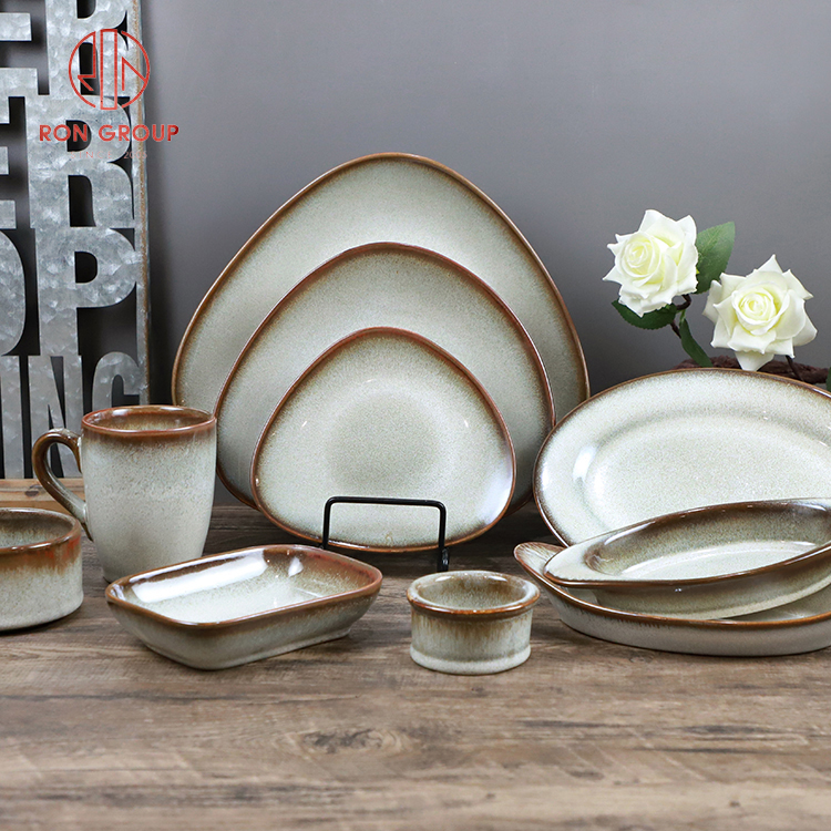 Vintage Edge Stoneware Dinnerware Set with Textured Glaze for Restaurants & Homes