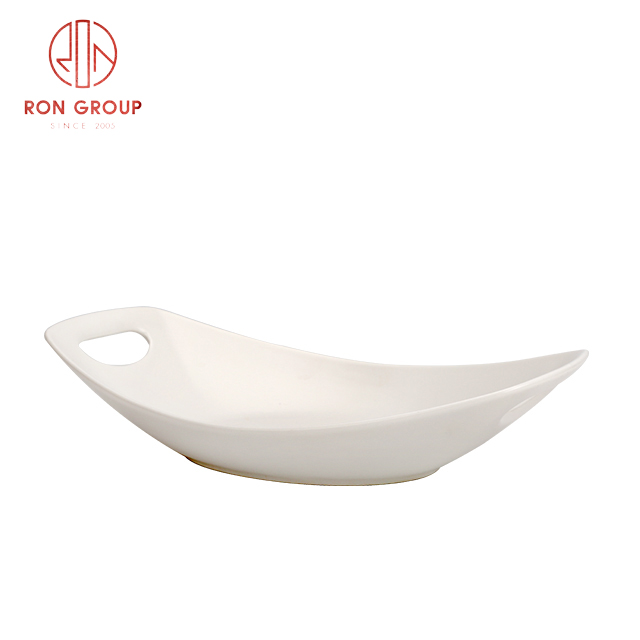 Hot Sale White Matte Porcelain Handle Plate | Ceramic Serving Dish for Hotel & Restaurant Catering