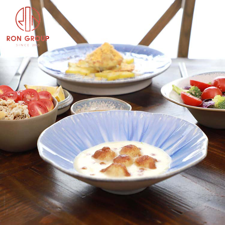 Irregular Blue Glazed Ceramic Dinner Plate for Restaurants, Weddings, and Fine Dining Presentation