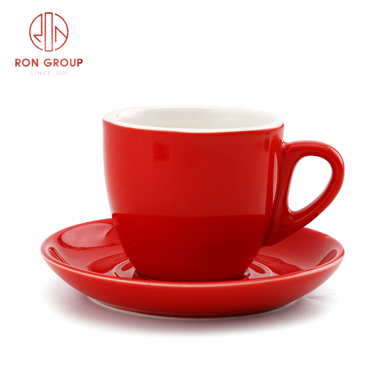 Wholesale Hot Sale Custom Color Ceramic Coffee Cup & Saucer Set | Reusable Café and Restaurant Drinkware