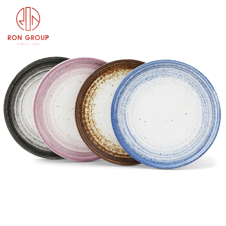 Multi-Color Artisan Brush Glaze Ceramic Dinner Plates for Restaurants & Hotels