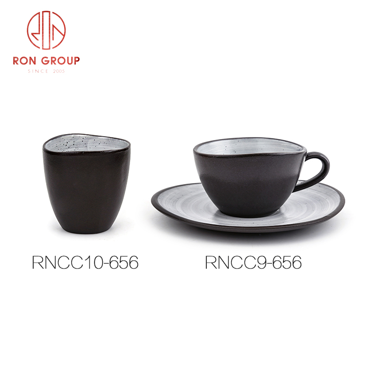 Matte Black Ceramic Cup & Saucer Set | Arabic Tea, Espresso & Latte Coffee Mug for Restaurants