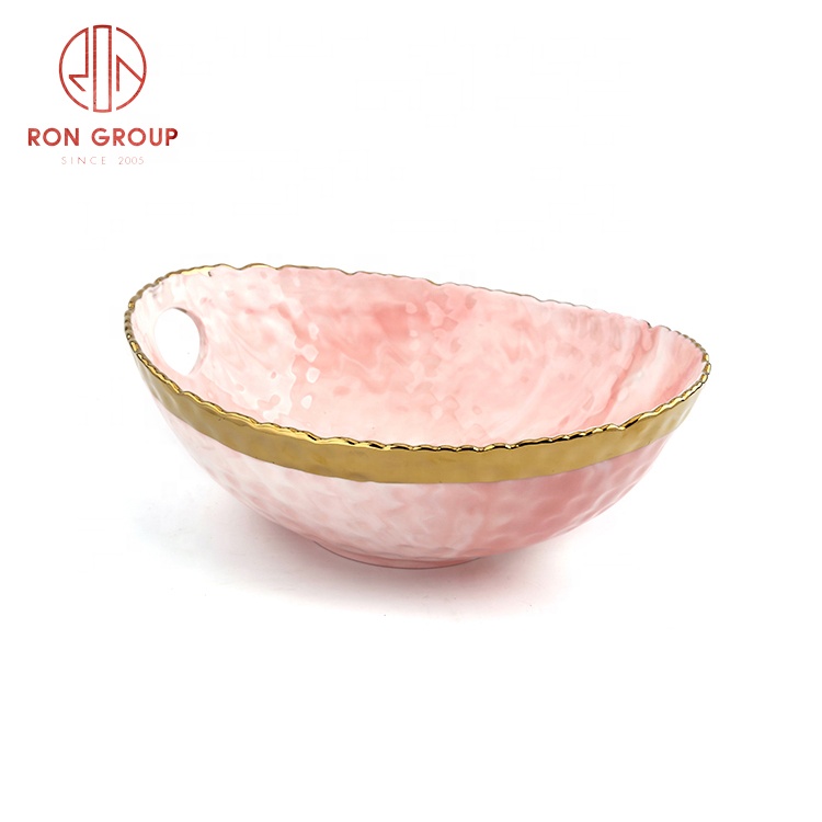 Gold Rim Ingot Shape Ceramic Serving Bowls for Wedding Banquets