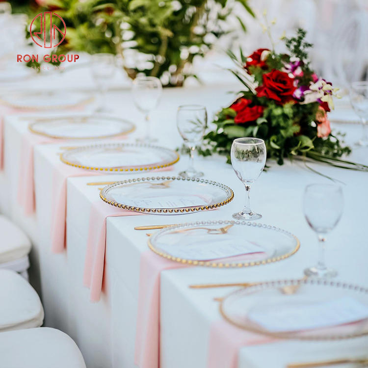 Luxury Hand-Painted Gold Rim Glass Charger Plate - Elegant Transparent Banquet Collection