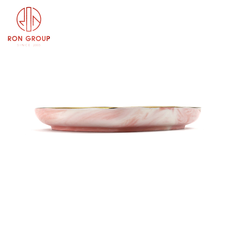 Heart Shape Gold Rim Marble Effect Ceramic Plates for Wedding Banquets