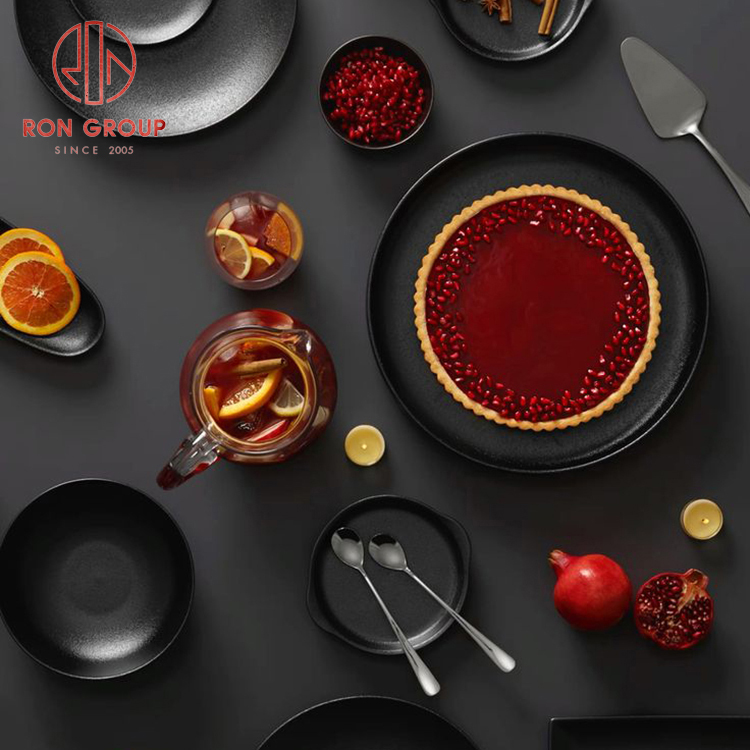 Matte Black Melamine Round Restaurant Dinner Plate