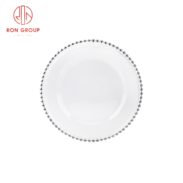 Clear Glass Beaded Rim Dinner Plates – Wedding & Event Tableware for Hotels and Catering