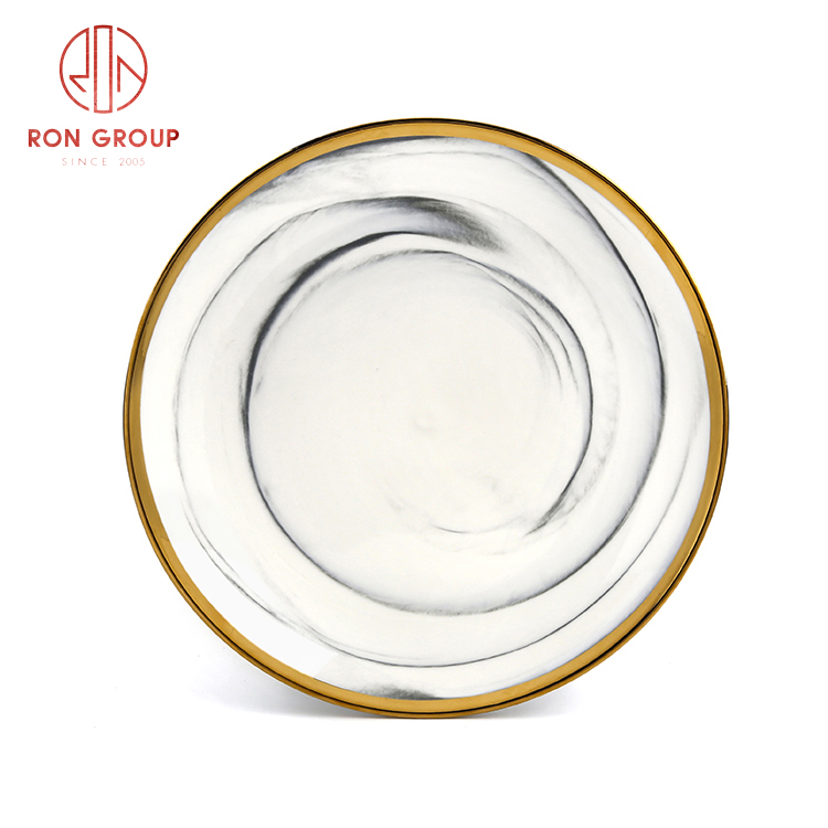 Modern Gold Rim Marble Effect Ceramic Charger Plates for Wedding Banquets