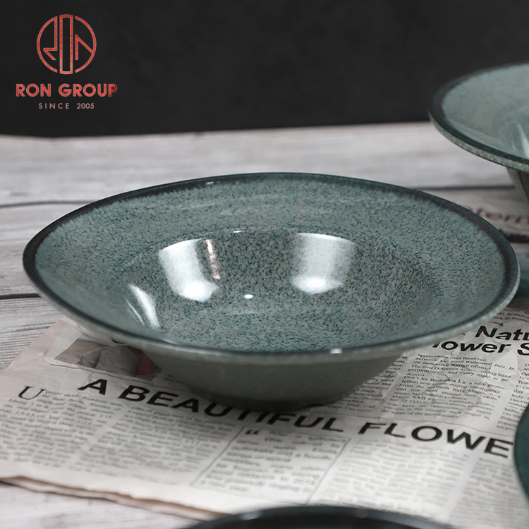 Modern Green Speckled Melamine Shallow Dessert Bowl