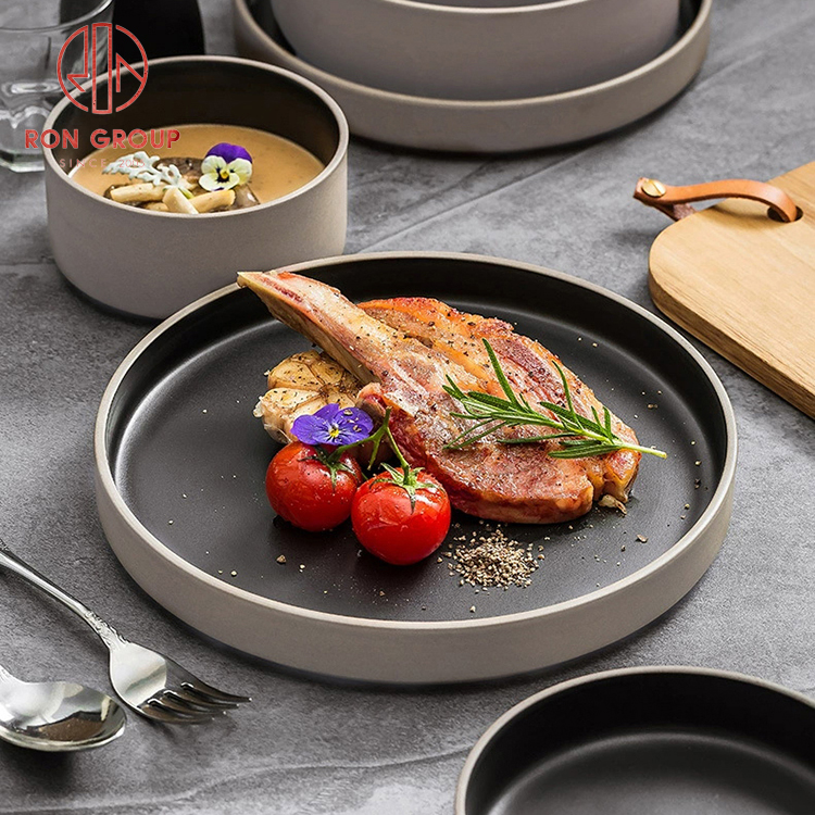 Zen Style Khaki & Matte Black Two-Tone Minimalist Ceramic Tableware Set