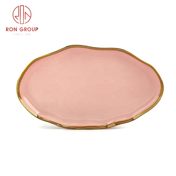 Gold Rim Irregular Porcelain Fish Serving Plates for Wedding & Restaurant Use