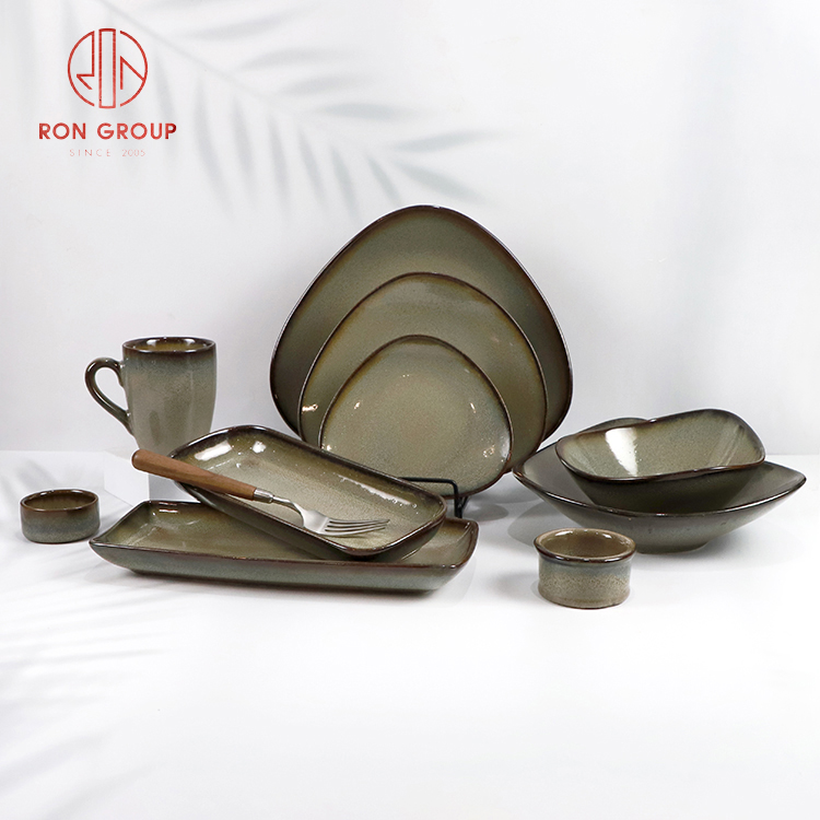 Matte Grey Stoneware Dinnerware Set with Reactive Glaze for Restaurants and Catering Services