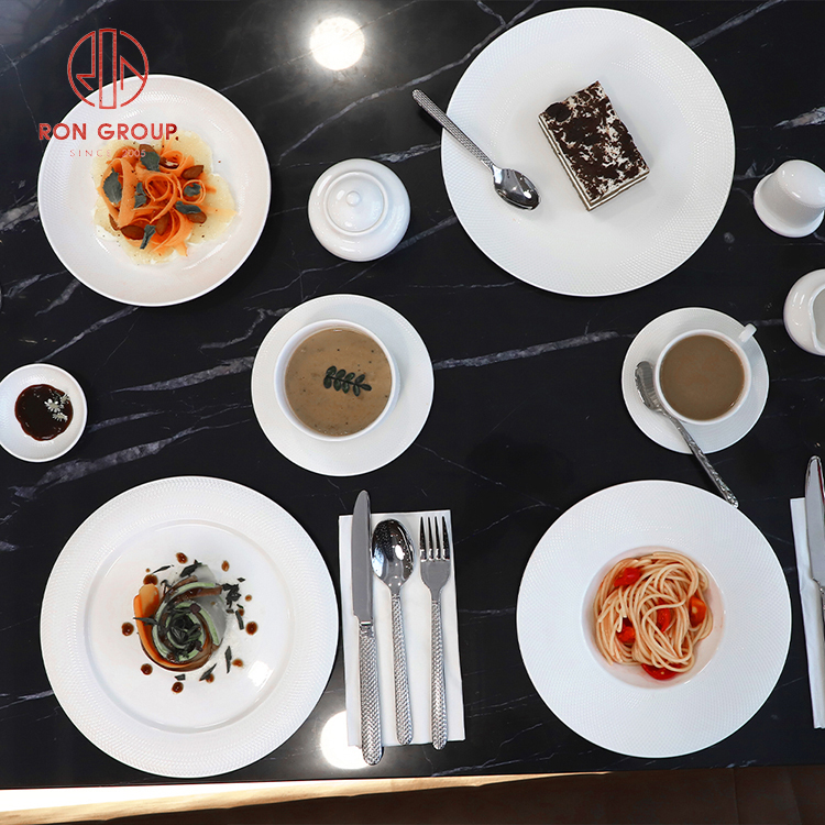 Grid Pattern White Ceramic Commercial Soup Bowl