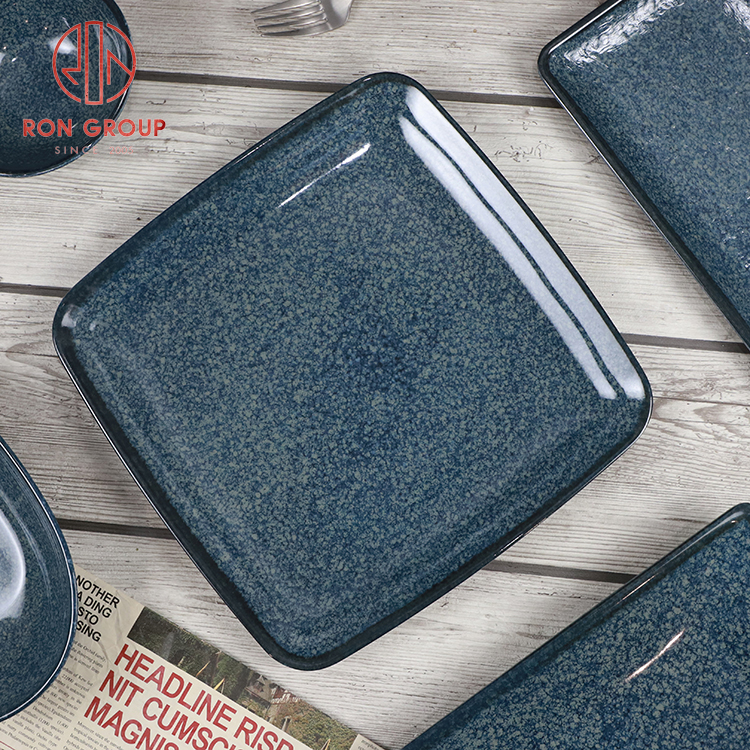 Deep Sea Blue Square Melamine Commercial Plate