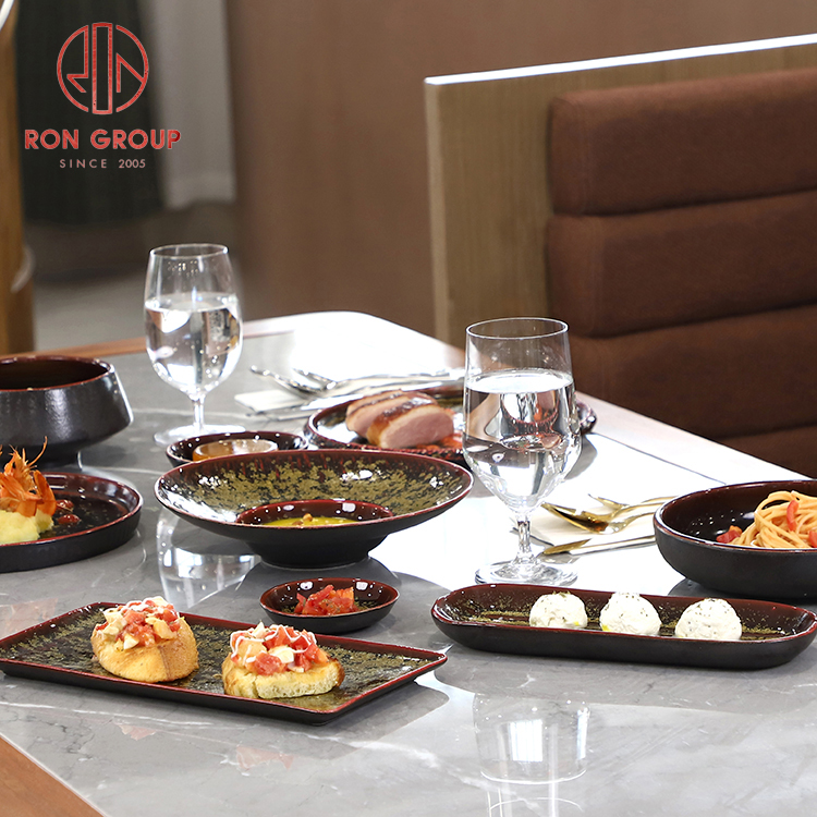 Ankhra Ignis Luxury Red and Black Ceramic Tableware with Gold Speckles