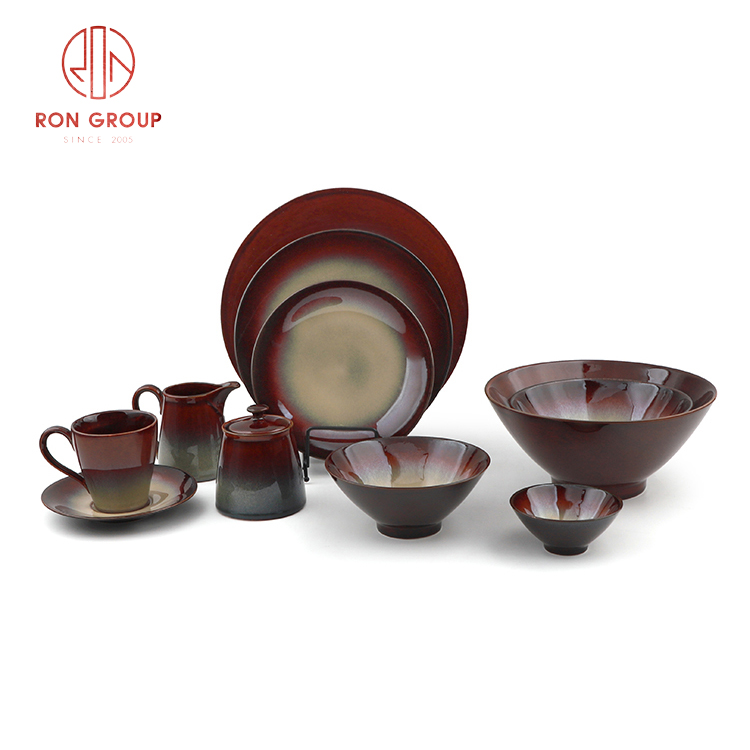 Rustic Gradient Glaze Stoneware Dinnerware Set for Restaurants and Cafés