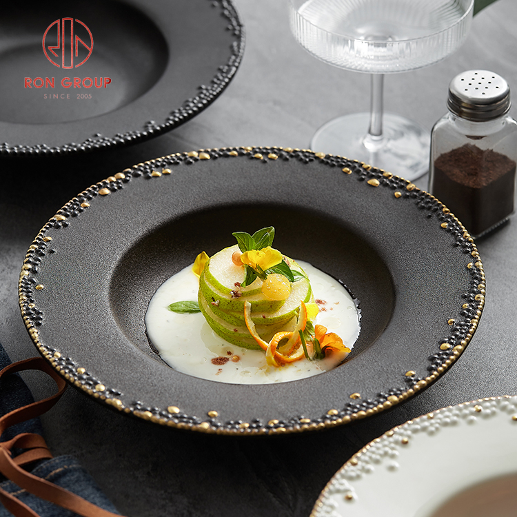 Black & White Embossed Porcelain Dinner Plates – Luxury Restaurant Ceramic Tableware Collection
