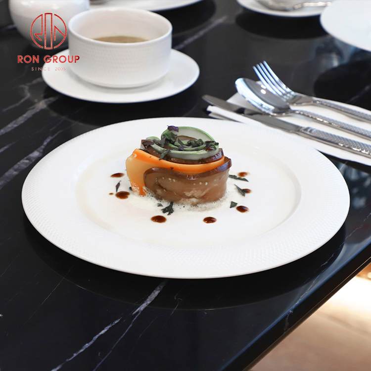 Elegant Textured Edge Pure White Ceramic Pasta Plate