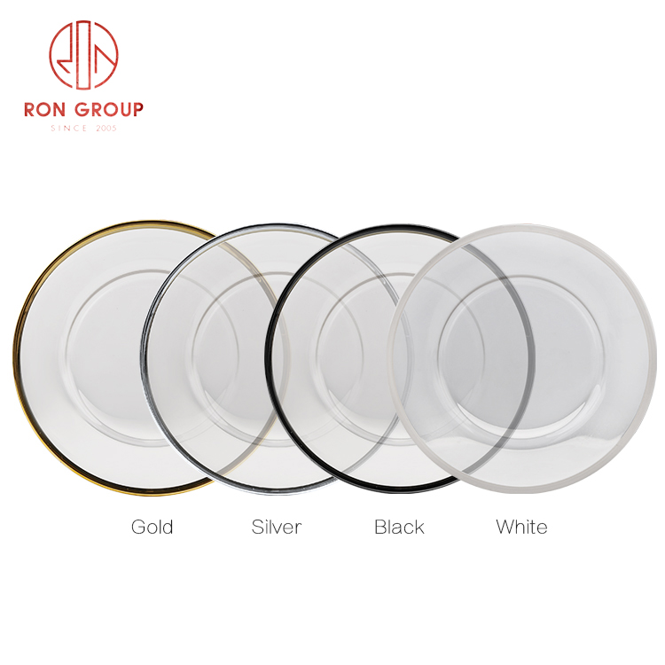 Clear Glass Dinner Plates with Gold Rim – Elegant Wedding & Event Tableware Set